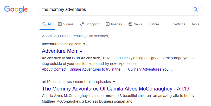 Mommy Adventure Google Results