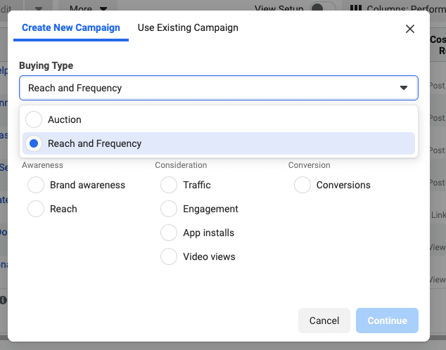 Campaign Type Auction or Reach