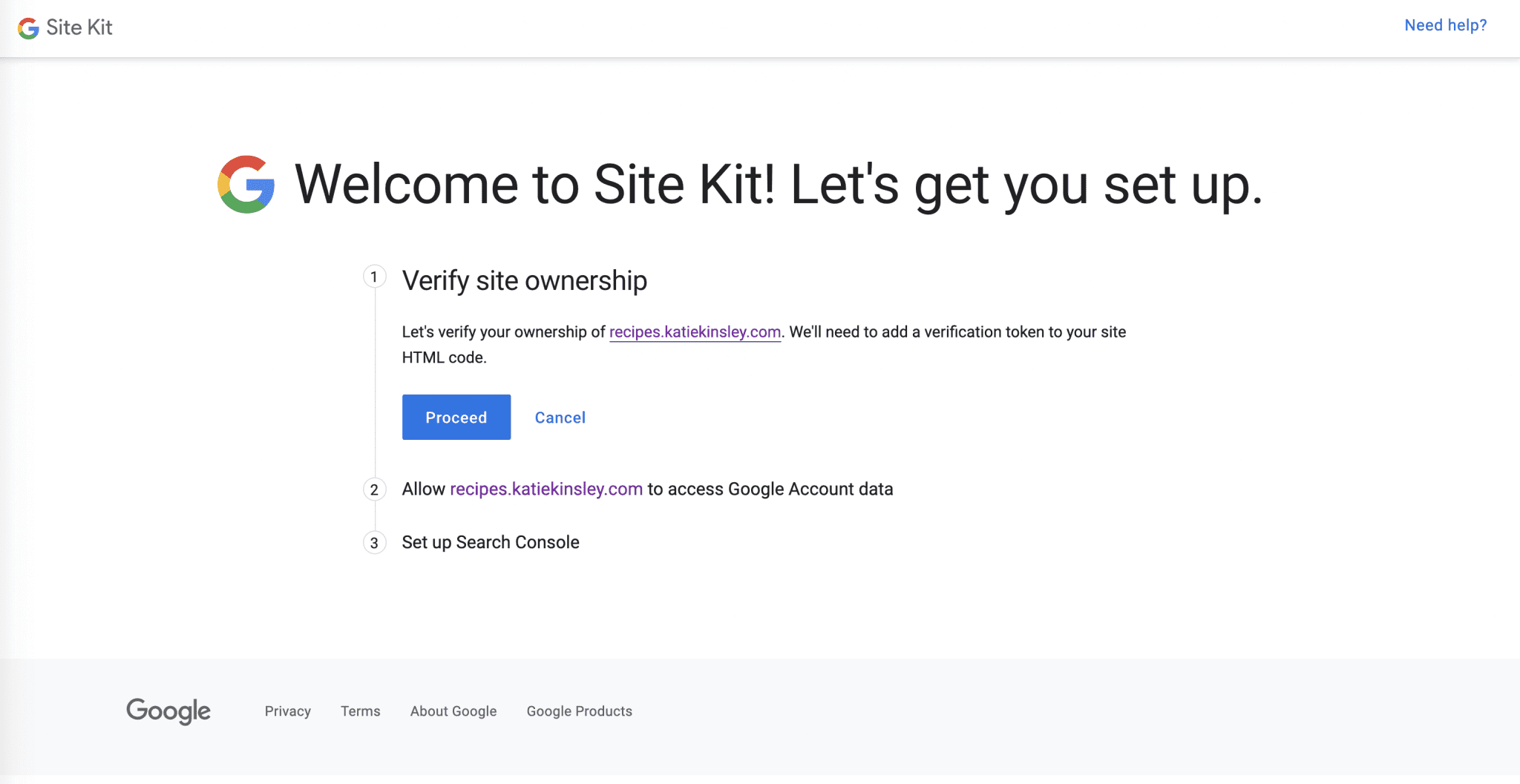 Verify domain with Google Site Kit