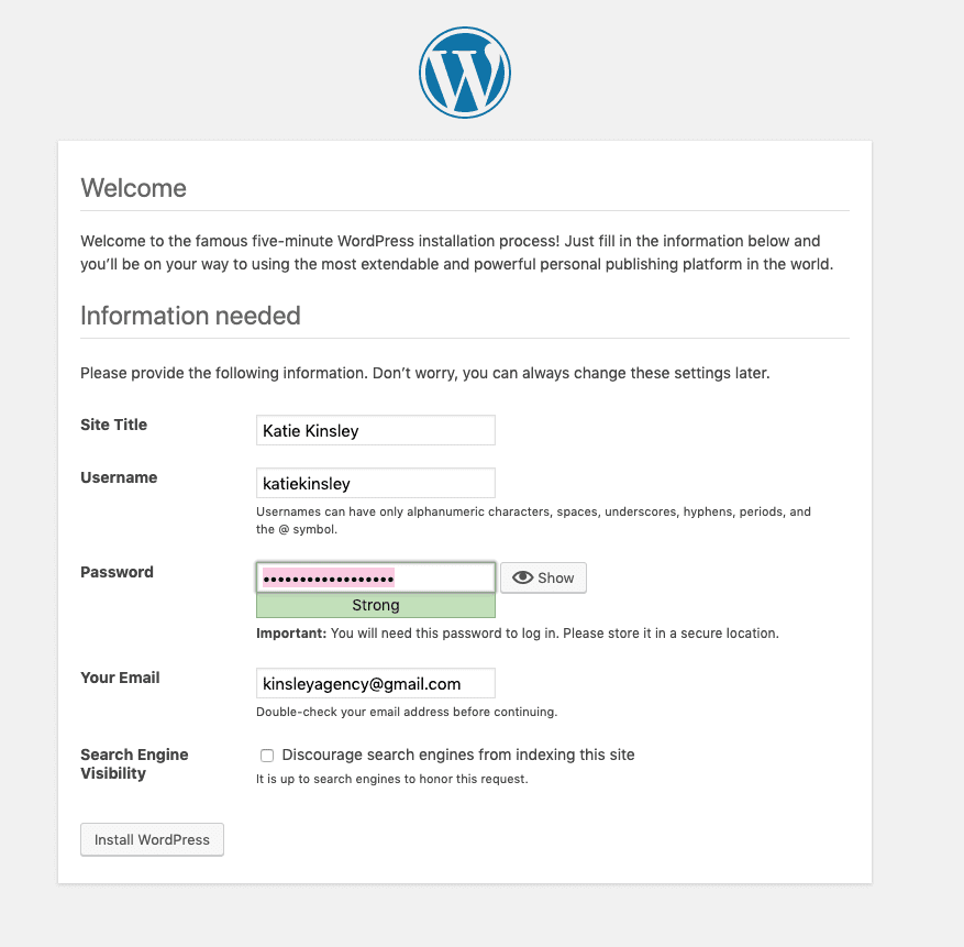 Create WordPress Admin