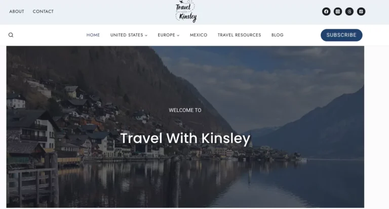 Travel With Kinsley screenshot of Homepage